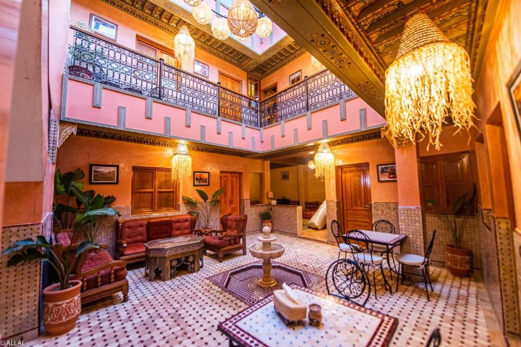 Traditional open courtyard and lounge at Riad Almonds Marrakech